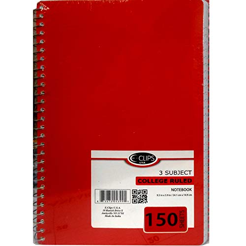 3 Subject Notebook, 9.5"x 5.9", 150 Sheets, College Ruled, Case Pack of 48, Ideal for Bulk Buyers