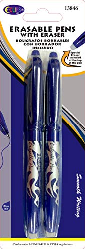 Erasable pens with eraser, 2 pk, blue ink, Case Pack of 48, Ideal for Bulk buyers