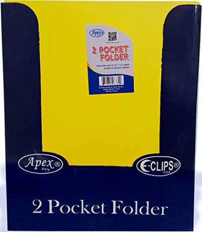 AUKSales 2 Pocket Poly Folder, with Holes,Yellow, Case Pack of 48, Ideal for Bulk Buyers