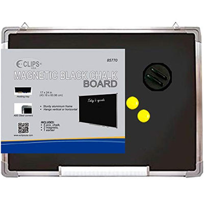 Black Magnetic Board 17"x 24", Includes, Chalk Marker, 2 Magnets, 1 Eraser, Case Pack of 8, Ideal for Bulk Buyers