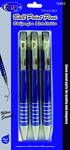 Ball point retractable pens, 3 Pk, blue Ink, Case Pack of 24, Ideal for Bulk buyers