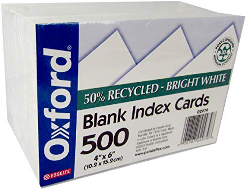 OXFORD Index cards, 4"x 6", 500 pk, White, Unruled (each 100 wrapped individually), Case Pack of 12, Ideal for Bulk Buyers