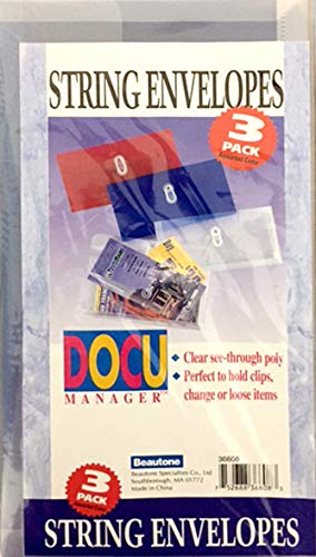 BEAUTONE String Poly Envelopes 3 Pk. - Asst. Colors, 5 1/4" x 10", Case Pack of 72, Ideal for Bulk Buyers