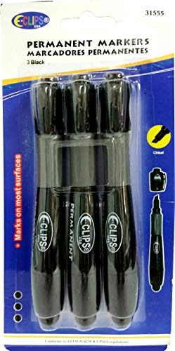 Permanent Markers, Chisel tip, 3 pk, black ink, Case Pack of 24, Ideal for Bulk Buyers