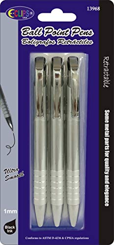 Ball point retractable pens, 3 Pk, black Ink, Case Pack of 24, Ideal for bulk buyers