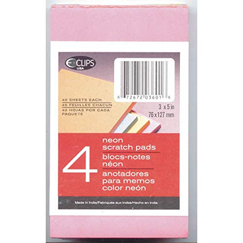 Neon Scratch Pads, 3" X 5", 4 Pk, 2 Displays of 24 per Carton, Case Pack of 48, Ideal for Bulk Buyers