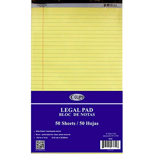 Legal Pad, 8.5" x 14", 50 Sheets, Canary, Case Pack of 48, Ideal for Bulk Buyers