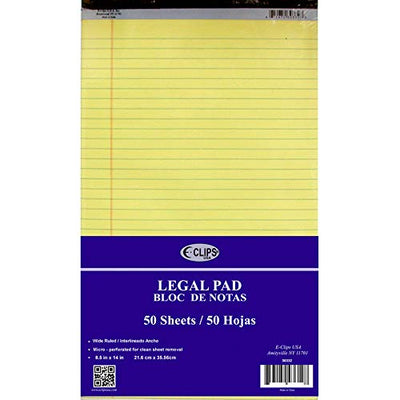 Legal Pad, 8.5" x 14", 50 Sheets, Canary, Case Pack of 48, Ideal for Bulk Buyers