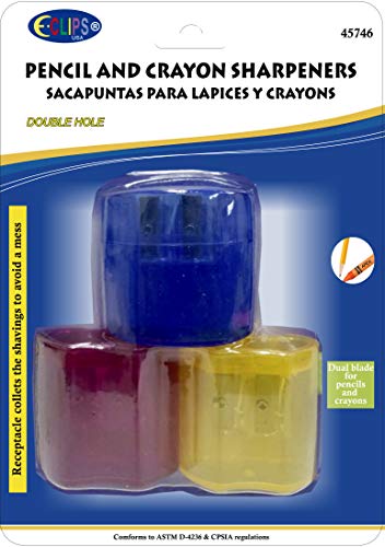 Pencil & Crayon Sharpener, 3 Pk, Asst. Colors, Case Pack of 36 Ideal for Bulk Buyers