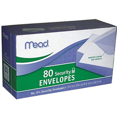Mead Security Envelopes #6 3/4, White, 80ct, Case Pack of 24, Ideal for Bulk Buyers
