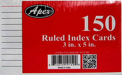 Index cards, 3"x 5", 150 pk, White, Ruled, Case Pack of 48, Ideal for Bulk Buyers