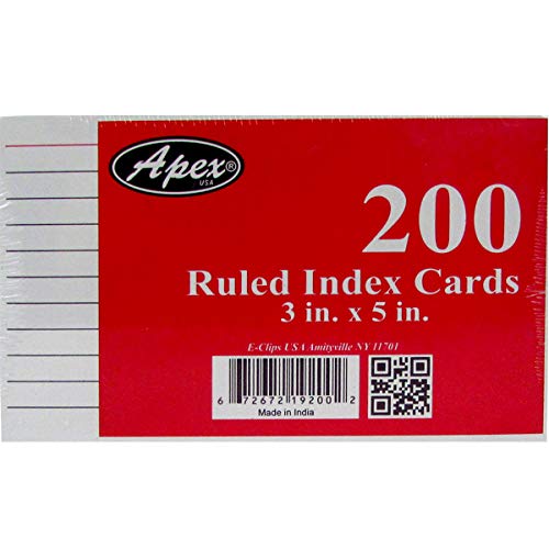 Index cards, 3"x 5", 200 pk, White, Ruled, Case Pack of 36, Ideal for Bulk Buyers