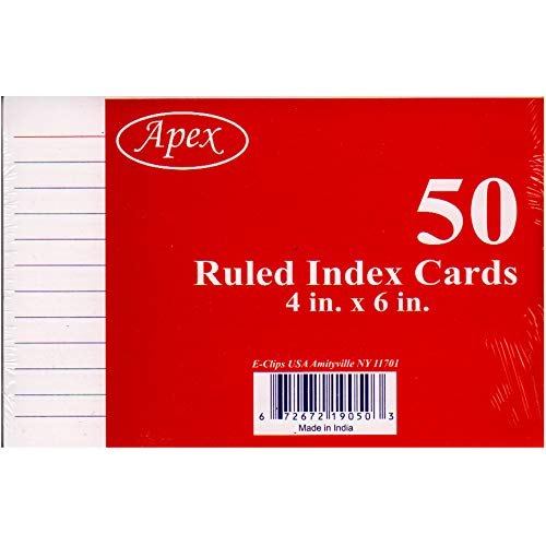 Index cards, 4"x 6", 50 pk, White, Ruled, Case Pack of 72, Ideal for Bulk Buyers