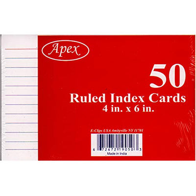 Index cards, 4"x 6", 50 pk, White, Ruled, Case Pack of 72, Ideal for Bulk Buyers