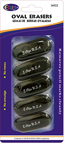 Oval Erasers, 5 pk, Black, Case Pack of 48, Ideal for Bulk Buyers