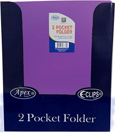 2 Pocket Poly Folder, no Holes, matt/Shinny, Purple, in Display, Case Pack of 48,