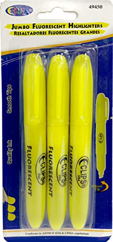 Fluorescent Highlighters, Jumbo, Chisel Tip, 3 pk, Yellow, Case Pack of 24, Ideal for Bulk Buyers