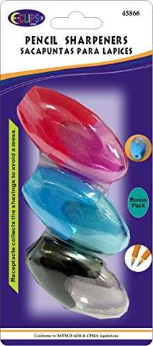 Sharpeners, with Large Receptacle, 3 pk, Asst. Colors, Case Pack of 24, Ideal for Bulk Buyers