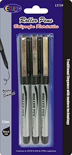 Roller pens, 3 Pk, black Ink, Case Pack of 24, Ideal for Bulk buyers