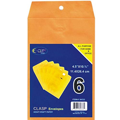 Clasp Envelopes, 4.5" x 10 3/8", 6 Pk, Case Pack of 48, Ideal for Bulk Buyers
