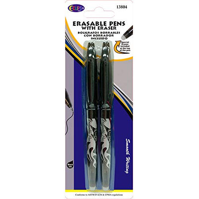 Erasable pens with eraser, 2 pk, black ink, Case Pack of 48, Ideal for Bulk buyers