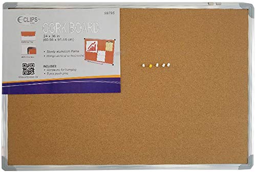 Cork Board 24"x 36", Includes 5 Push pins, Case Pack of 4, Ideal for Bulk Buyers