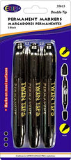 Permanent Markers, double tip: Chisel & Bullet, 3 pk, Black Ink, Case Pack of 24, Ideal for Bulk Buyers