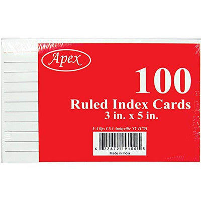 Index cards, 3"x 5", 100 pk, white, Ruled, Case Pack of 72, Ideal for Bulk Buyers