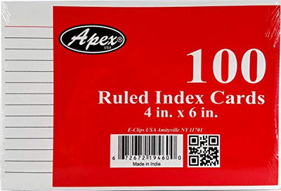 Index cards, 4"x 6", 100 pk, White, Ruled, Case Pack of 48, Ideal for Bulk Buyers