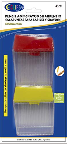 Pencil & Crayon Sharpener, lg. receptacle, 2 Pk, Asst. Colors, Case Pack of 24,