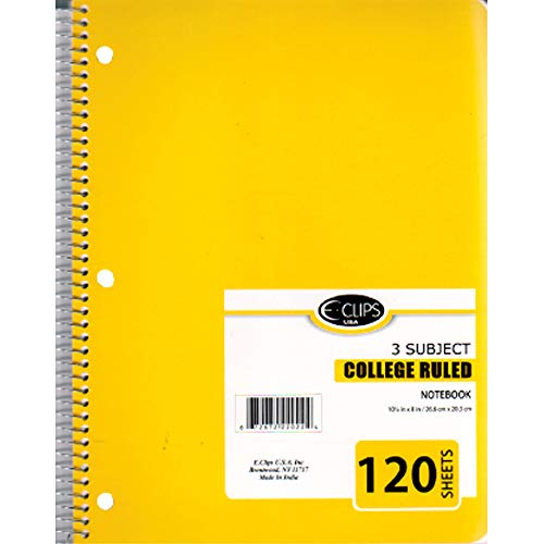 3 Subject Notebook, 120 Sheets, College Ruled, Case Pack of 36, Ideal for Bulk Buyers