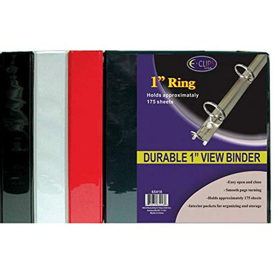 E-Clips 1" PVC View Binder - Assorted Colors, Case Pack of 36, Ideal for Bulk Buyers