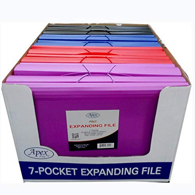 Expanding File, Letter Size, 7 Pockets, Blue, Red, Purple, Black, Case Pack of 16