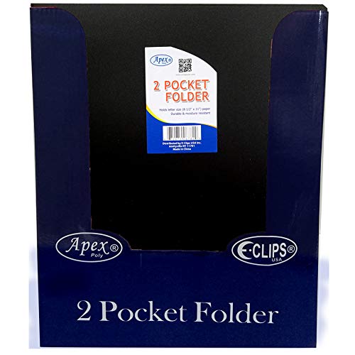 AUKSales 2 Pocket Poly Folder, with Holes, Black, Case Pack of 48, Ideal for Bulk Buyers