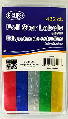 Foil Stars Label, 432 ct, Asst. Colors, 1/4" x 1/4", Case Pack of 36, Ideal for Bulk Buyers