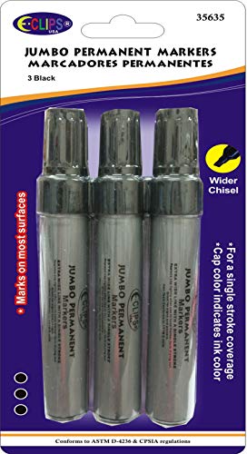 Jumbo Permanent Markers, Wider Chisel Tip, 3pk, Black ink, Case Pack of 24, Ideal for Bulk Buyers