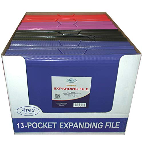 Expanding File, Letter Size, Clear-line, 13 Pockets, Blue, Red, Purple, Black, Case Pack of 16,