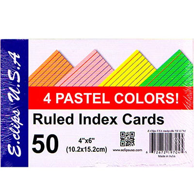 Index cards, 4"x 6", 50 pk, Pastel Colors, Case Pack of 60, Ideal for Bulk Buyers