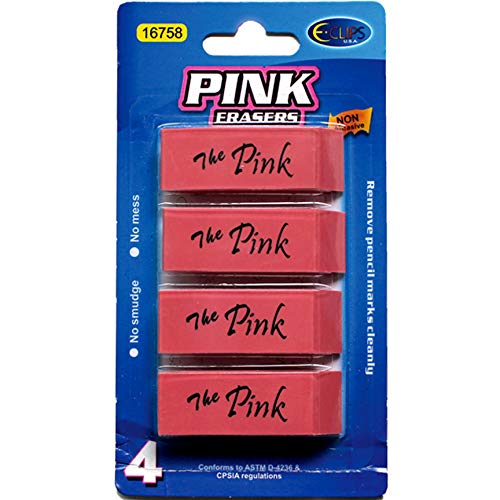 Pink Erasers, 4 pk, Case Pack of 48, Ideal for Bulk Buyers