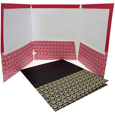 AUKSales 3 Pockets Triple Face Folders,Geometric,Asst Colors, No Holes, in Display, Pack of 48,