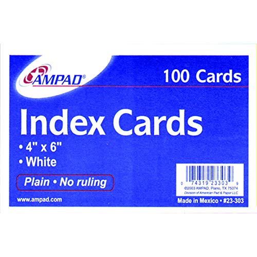 AMPAD Index cards 4"x 6", 100 pk, White, Unruled, Case Pack of 20, Ideal for Bulk Buyers