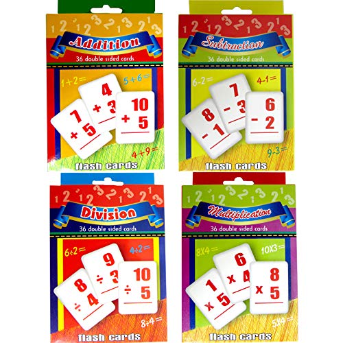 AUKSales Flash Cards, 4 Asst. Designs: Addition, Subtraction, Multiplication & Division, Pack of 48