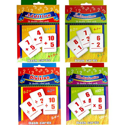 AUKSales Flash Cards, 4 Asst. Designs: Addition, Subtraction, Multiplication & Division, Pack of 48