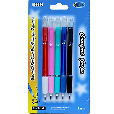 Comfort Grip Retractable pen, 5pk, Black Ink, Case Pack of 48, Ideal for Bulk buyers