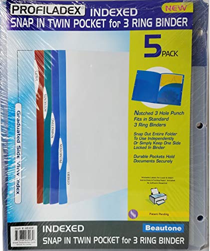 BEAUTONE Snap-in 2 Pocket Poly Portfolio, 5pk. Asst. Colors, Case Pack of 12, Ideal for Bulk Buyers