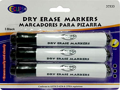 Whiteboard Markers, Chisel Tip, 3 pk, Black Ink, Case Pack of 48, Ideal for Bulk Buyers