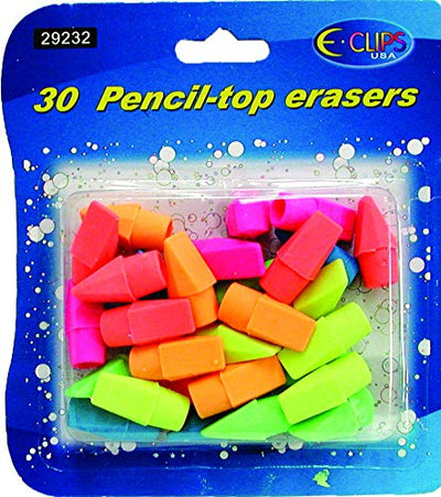 Pencil Top Erasers, 30 Ct, Asst. Colors, Case Pack of 48, Ideal for Bulk Buyers