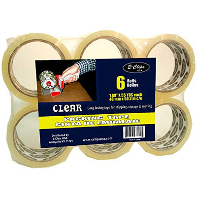 Packing Tape, Clear, 1.89"x 55 Yds, 6 Pk Case Pack of 8, Ideal for Bulk Buyers