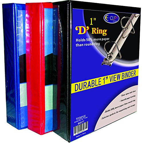 Vinyl View Binder, 1" D Ring, with Pockets, Asst. Colors, Case Pack of 48, Ideal for Bulk Buyers