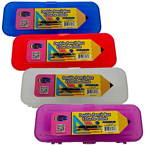 Pencil Box, Double Sided, 3" x 8.25", Asst Colors, Case Pack of 24, Ideal for Bulk Buyers